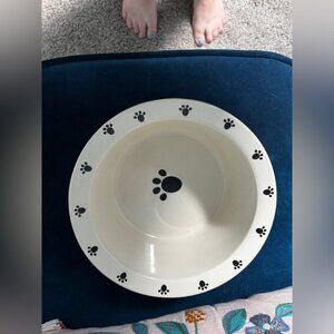 Top Paw Cream Dog Bowl with Black Paw Prints